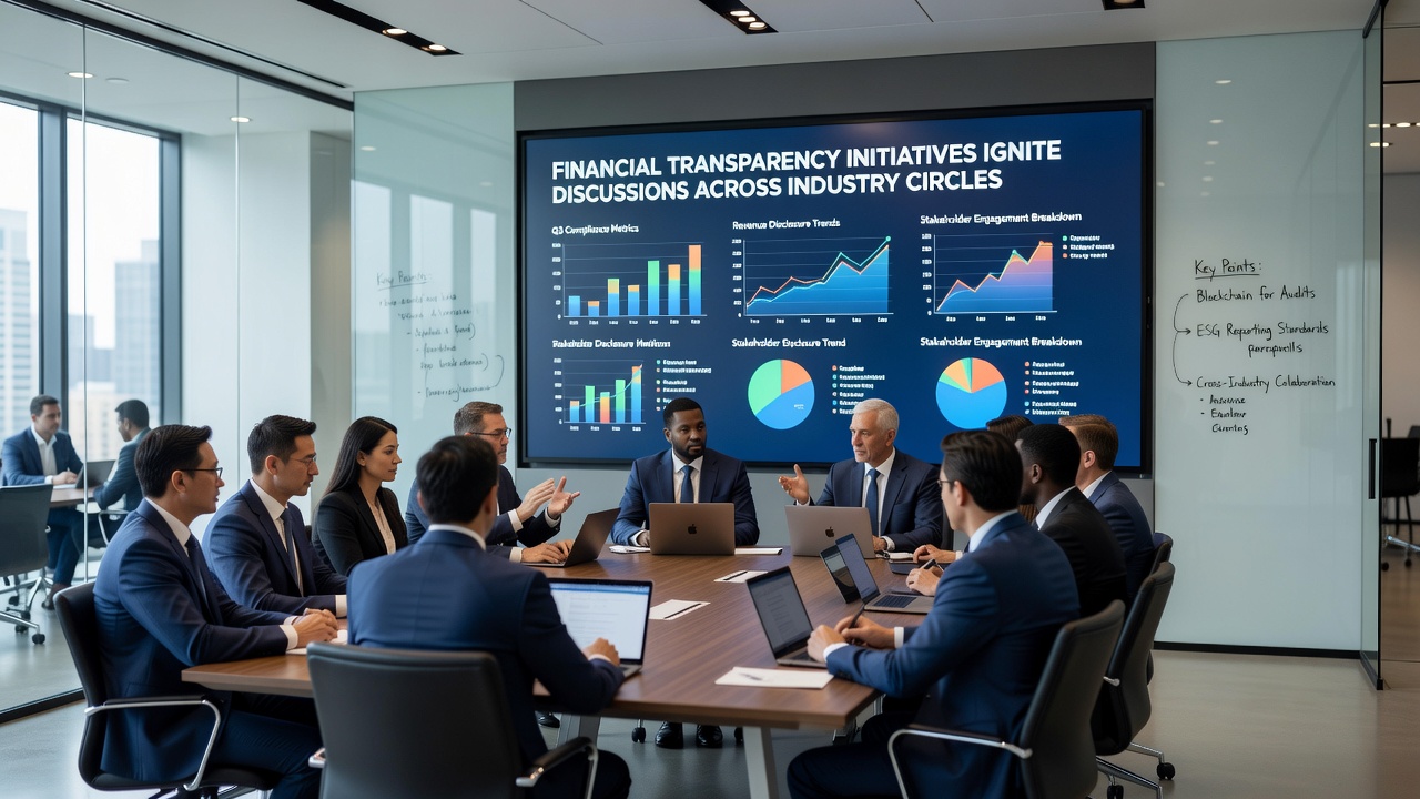 Analysts examining charts on financial disclosure trends during an industry roundtable